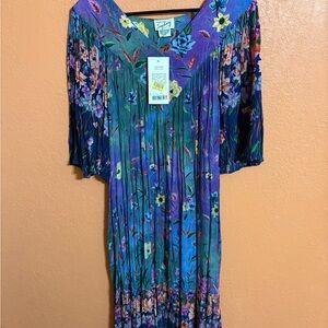 Blue and Purple Maxi Sundress with Square Neck and Dolman Sleeves